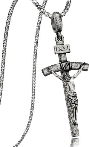 Catholic Crucifix Necklace for Men and Women, Antique Silver/Gold/Silver Gold Cross Necklace with Exquisite Jesus Pendant, 18~30" Stainless Steel Chain, Christian Jewelry Gift in Saudi Arabia