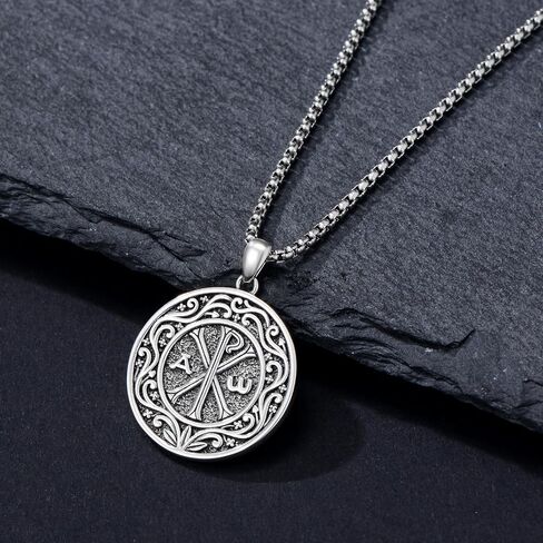 قلادة تشي Rho 925 Sterling Silver Chi Rho Alpha Omega PX XP Symbas in Kuwait