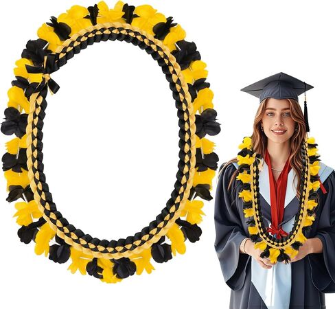 2 Pcs Graduation Leis Braided Ribbon Lei 2025, Red and Black Graduation Flower Necklace Hawaiian Leis for Graduation Party Supplies Graduates Gift Accessories in Saudi Arabia