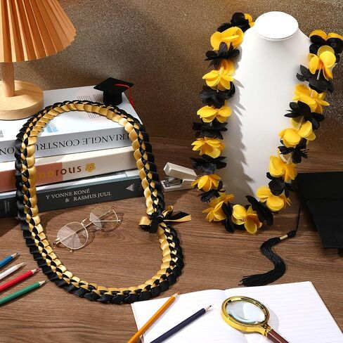 2 Pcs Graduation Leis Braided Ribbon Lei 2025, Red and Black Graduation Flower Necklace Hawaiian Leis for Graduation Party Supplies Graduates Gift Accessories in Saudi Arabia