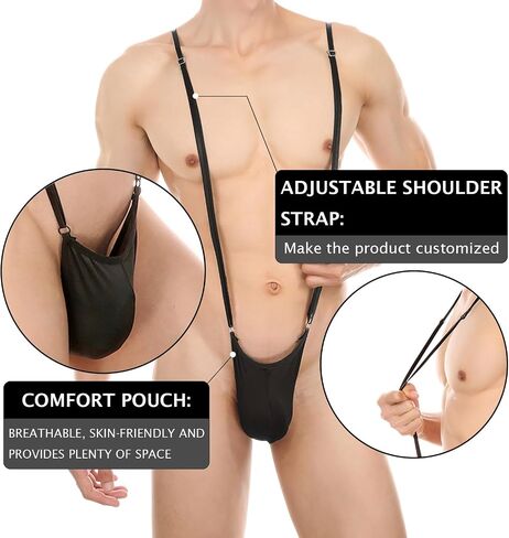 Mens Sexy Mankini Thong, Male Lingerie Adjustable Suspender One Piece Bodysuit Strap Bulge Pouch G-String Brief in Saudi Arabia