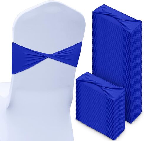 Chengu 100 PCS SPANDEX Chair Sashes Plain Bow Wedder Royal Chair Bands بدون مشبك زخارف عيد ميلاد العلاقات المرنة SPANDEX SASHES لحفل الأحداث (الأزرق) in Kuwait