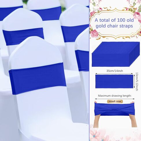 Chengu 100 PCS SPANDEX Chair Sashes Plain Bow Wedder Royal Chair Bands بدون مشبك زخارف عيد ميلاد العلاقات المرنة SPANDEX SASHES لحفل الأحداث (الأزرق) in Kuwait