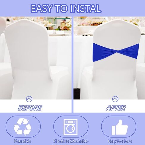 Chengu 100 PCS SPANDEX Chair Sashes Plain Bow Wedder Royal Chair Bands بدون مشبك زخارف عيد ميلاد العلاقات المرنة SPANDEX SASHES لحفل الأحداث (الأزرق) in Kuwait