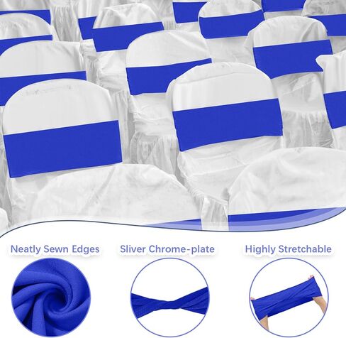 Chengu 100 PCS SPANDEX Chair Sashes Plain Bow Wedder Royal Chair Bands بدون مشبك زخارف عيد ميلاد العلاقات المرنة SPANDEX SASHES لحفل الأحداث (الأزرق) in Kuwait