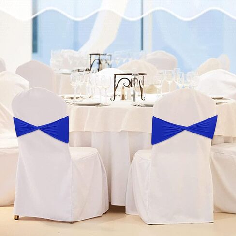 Chengu 100 PCS SPANDEX Chair Sashes Plain Bow Wedder Royal Chair Bands بدون مشبك زخارف عيد ميلاد العلاقات المرنة SPANDEX SASHES لحفل الأحداث (الأزرق) in Kuwait