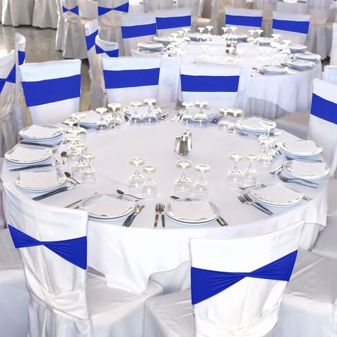 Chengu 100 PCS SPANDEX Chair Sashes Plain Bow Wedder Royal Chair Bands بدون مشبك زخارف عيد ميلاد العلاقات المرنة SPANDEX SASHES لحفل الأحداث (الأزرق) in Kuwait