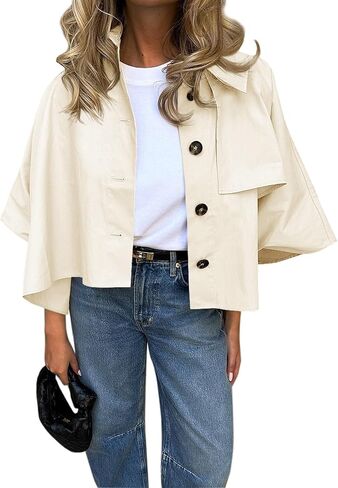 Cicy Bell Womens كبير الحجم معاطف الخندق المزروعة منفردة الصدر 3/4 Cape Sleeve عصري السترات غير الرسمية الزر لأعلى الملابس الخارجية in Kuwait