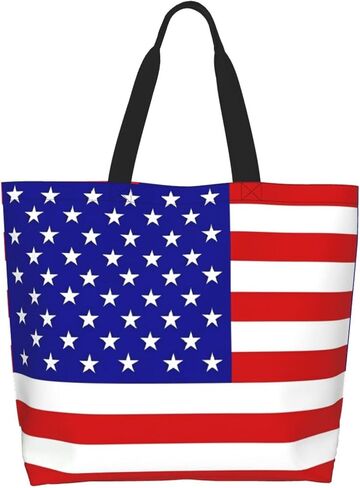 4th of July Tote Bag Women large American flag bag Interior Pocket Reusable Independence day Travel tote bags in Kuwait