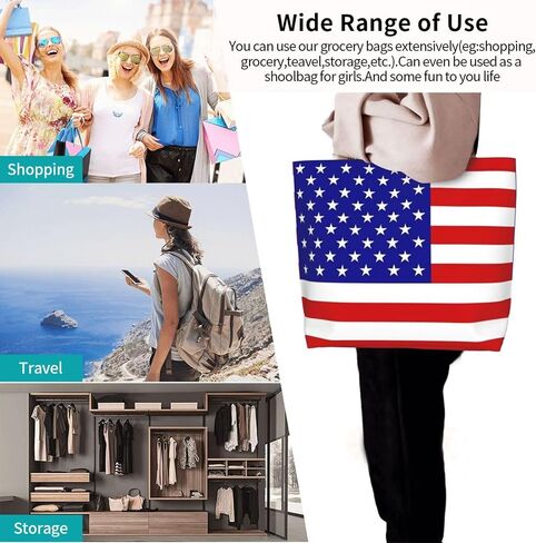 4th of July Tote Bag Women large American flag bag Interior Pocket Reusable Independence day Travel tote bags in Kuwait