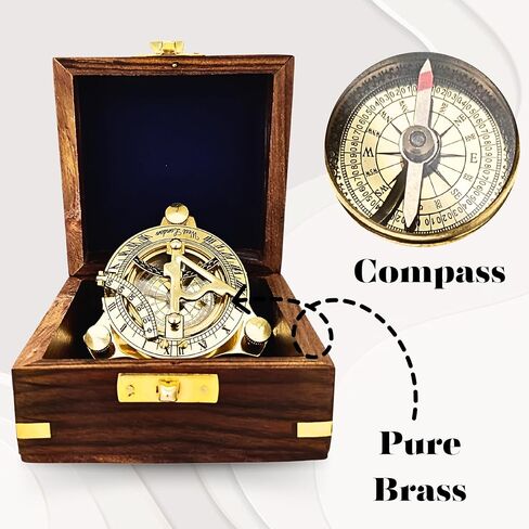 Brass Compass Unique Sundial Engraved Compass With Leather Case Antique Brass Compass With Chain A Great Gift Item For Your Loved Ones Hikers And Traveler By in Kuwait