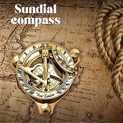 Brass Compass Unique Sundial Engraved Compass With Leather Case Antique Brass Compass With Chain A Great Gift Item For Your Loved Ones Hikers And Traveler By in Kuwait