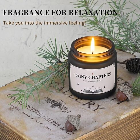 Rainy Chapters Scented Jar Candle - 100% Soy Wax Aromatherapy Candle with Juniper & Cedar Notes, Long-Lasting Fragrance for Home, Relaxation Romantic Ambience (4oz, 20-Hour Burn Time) in Kuwait