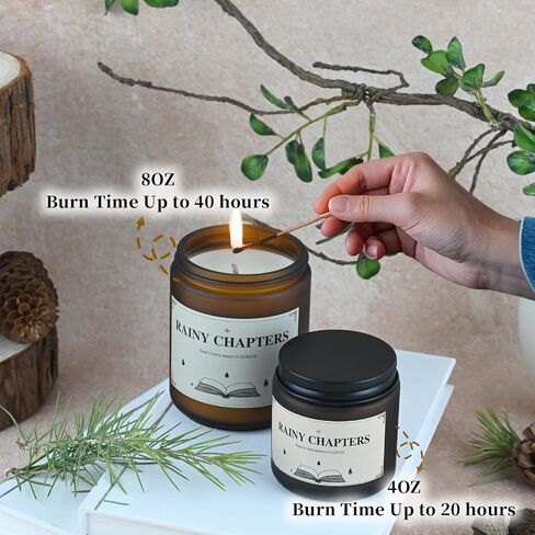 Rainy Chapters Scented Jar Candle - 100% Soy Wax Aromatherapy Candle with Juniper & Cedar Notes, Long-Lasting Fragrance for Home, Relaxation Romantic Ambience (4oz, 20-Hour Burn Time) in Kuwait
