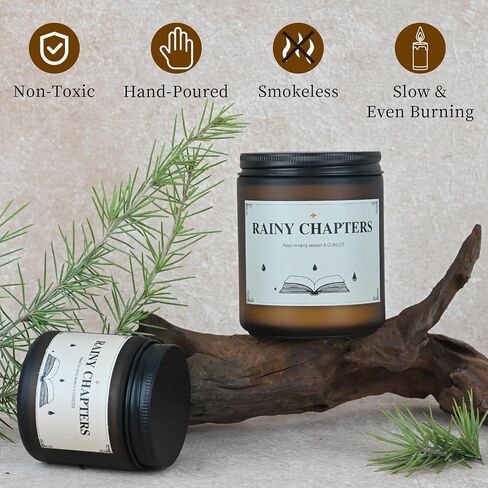 Rainy Chapters Scented Jar Candle - 100% Soy Wax Aromatherapy Candle with Juniper & Cedar Notes, Long-Lasting Fragrance for Home, Relaxation Romantic Ambience (4oz, 20-Hour Burn Time) in Kuwait