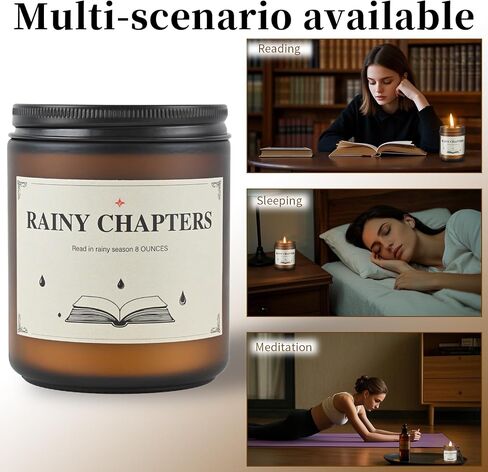 Rainy Chapters Scented Jar Candle - 100% Soy Wax Aromatherapy Candle with Juniper & Cedar Notes, Long-Lasting Fragrance for Home, Relaxation Romantic Ambience (4oz, 20-Hour Burn Time) in Kuwait