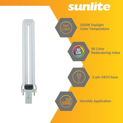 Sunlite Compact Fluorescent Single U-Shaped Twin Tube Light Bulb, 13 Watts, 120 Volts, 720 Lumens, 2-Pin GX23 Base, 2700K Soft White, 10 Pack in Saudi Arabia