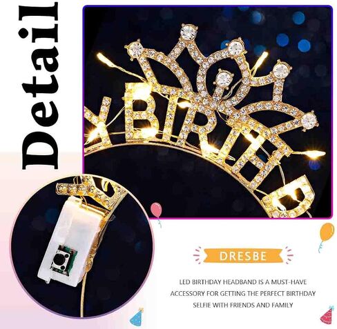 DRESBE Light Up Birthday Headband LED Rhinestone My Birthday Headbands Party Favors Hair Accessories for Women in Saudi Arabia