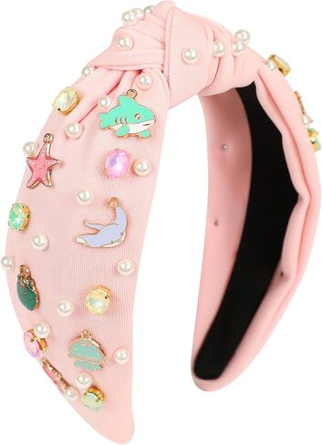 Ocean Knotted Headbands for Women Girls Beaded Seashell Starfish Mermaid Headband Cute Under The Sea Animal Embellished Hairband Mermaid Birthday Party Decorations in Saudi Arabia