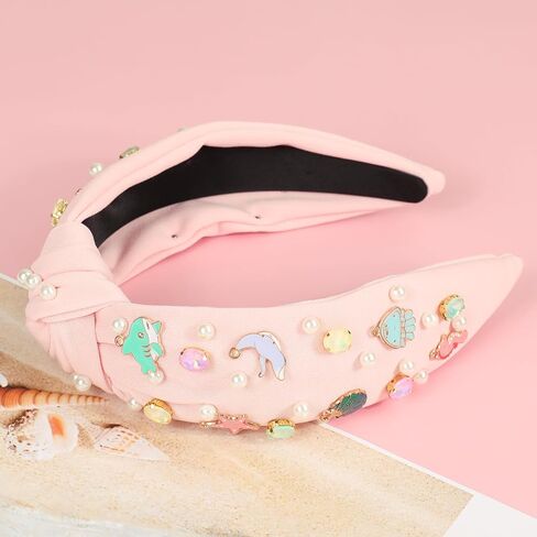 Ocean Knotted Headbands for Women Girls Beaded Seashell Starfish Mermaid Headband Cute Under The Sea Animal Embellished Hairband Mermaid Birthday Party Decorations in Saudi Arabia