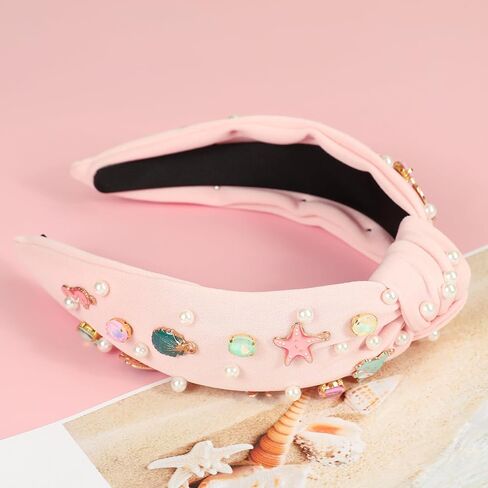 Ocean Knotted Headbands for Women Girls Beaded Seashell Starfish Mermaid Headband Cute Under The Sea Animal Embellished Hairband Mermaid Birthday Party Decorations in Saudi Arabia