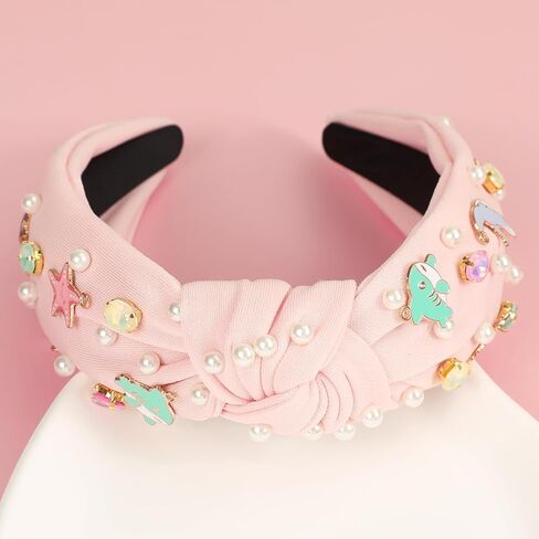 Ocean Knotted Headbands for Women Girls Beaded Seashell Starfish Mermaid Headband Cute Under The Sea Animal Embellished Hairband Mermaid Birthday Party Decorations in Saudi Arabia