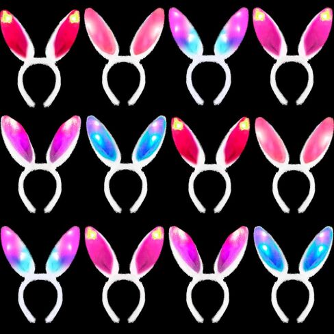 12 حزمة الضوء Up Easter Bunny Ears عصابات رأس الأرنب أذن الشعر ملحقات الشعر أرنب ملحقات لتوفيات الحفلات عيد الفصح ، 6 ألوان in Saudi Arabia