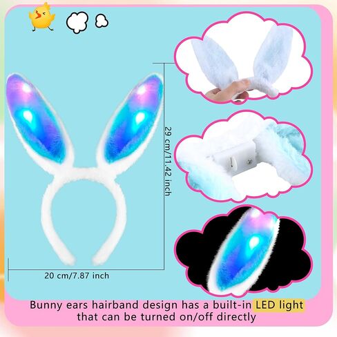12 حزمة الضوء Up Easter Bunny Ears عصابات رأس الأرنب أذن الشعر ملحقات الشعر أرنب ملحقات لتوفيات الحفلات عيد الفصح ، 6 ألوان in Saudi Arabia