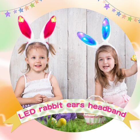 12 حزمة الضوء Up Easter Bunny Ears عصابات رأس الأرنب أذن الشعر ملحقات الشعر أرنب ملحقات لتوفيات الحفلات عيد الفصح ، 6 ألوان in Saudi Arabia