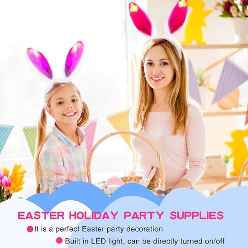 12 حزمة الضوء Up Easter Bunny Ears عصابات رأس الأرنب أذن الشعر ملحقات الشعر أرنب ملحقات لتوفيات الحفلات عيد الفصح ، 6 ألوان in Saudi Arabia