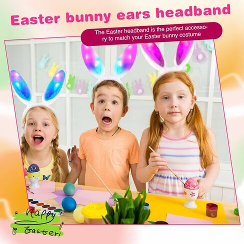12 حزمة الضوء Up Easter Bunny Ears عصابات رأس الأرنب أذن الشعر ملحقات الشعر أرنب ملحقات لتوفيات الحفلات عيد الفصح ، 6 ألوان in Saudi Arabia