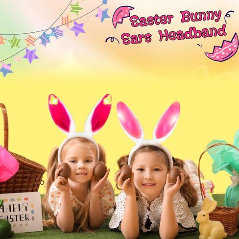 12 حزمة الضوء Up Easter Bunny Ears عصابات رأس الأرنب أذن الشعر ملحقات الشعر أرنب ملحقات لتوفيات الحفلات عيد الفصح ، 6 ألوان in Saudi Arabia