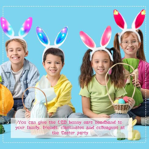 12 حزمة الضوء Up Easter Bunny Ears عصابات رأس الأرنب أذن الشعر ملحقات الشعر أرنب ملحقات لتوفيات الحفلات عيد الفصح ، 6 ألوان in Saudi Arabia