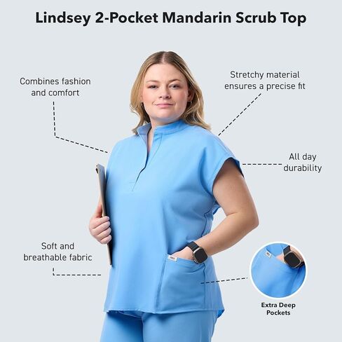 Peelz Lindsey 2 -Pocket Mandarin Twlar Fashion Tops for Women - Soft Fabric Scrubs ، Women’s Scrub Top ، Comfort Fit in Kuwait