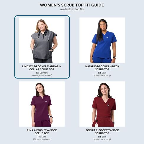 Peelz Lindsey 2 -Pocket Mandarin Twlar Fashion Tops for Women - Soft Fabric Scrubs ، Women’s Scrub Top ، Comfort Fit in Kuwait