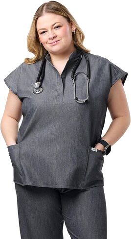 Peelz Lindsey 2 -Pocket Mandarin Twlar Fashion Tops for Women - Soft Fabric Scrubs ، Women’s Scrub Top ، Comfort Fit in Kuwait