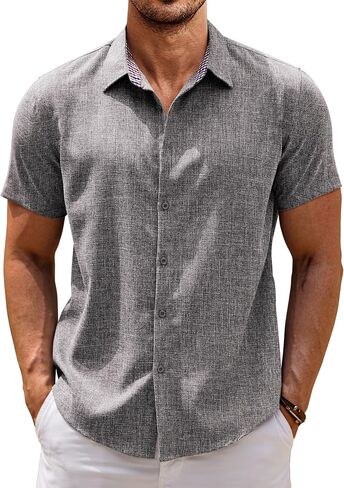 COOFANDY Mens Linen Shirt Casual Short Sleeve Button Down Shirts Summer Beach Vacation Tops in Saudi Arabia