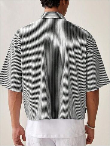 Gorglitter Men's Men Proced Crop Letter Graphic Right Button لأسفل لأعلى قميص ذي طوق قصير الأكمام in Saudi Arabia