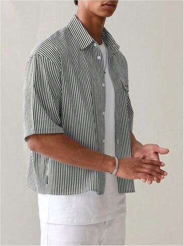 Gorglitter Men's Men Proced Crop Letter Graphic Right Button لأسفل لأعلى قميص ذي طوق قصير الأكمام in Saudi Arabia