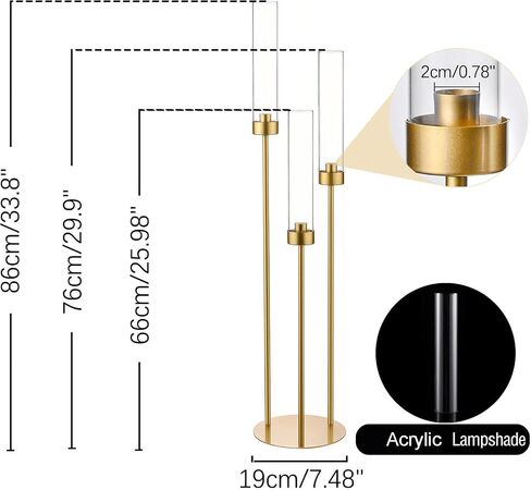 Vincidern 4pcs Gold Candelabra 3 Arm, Hurricane Candle Holders Centerpiece, Taper Candle Holders with Acrylic Shades for Table Centerpiece, Halloween,Christmas Party Decorative Candlestick Holder in Kuwait