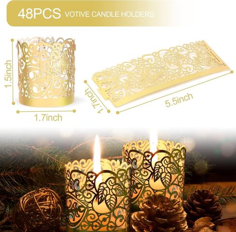 LOVEINUSA 48pcs Votive Candles Holders Wraps, Gold Tea Light Candle Fairy Home Decoration (No Bottom) in Saudi Arabia