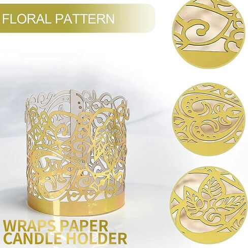 LOVEINUSA 48pcs Votive Candles Holders Wraps, Gold Tea Light Candle Fairy Home Decoration (No Bottom) in Saudi Arabia