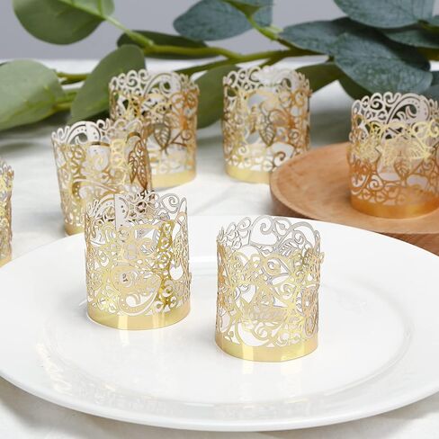 LOVEINUSA 48pcs Votive Candles Holders Wraps, Gold Tea Light Candle Fairy Home Decoration (No Bottom) in Saudi Arabia