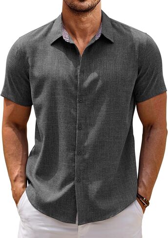 COOFANDY Mens Linen Shirt Casual Short Sleeve Button Down Shirts Summer Beach Vacation Tops in Saudi Arabia