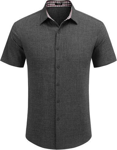 COOFANDY Mens Linen Shirt Casual Short Sleeve Button Down Shirts Summer Beach Vacation Tops in Saudi Arabia