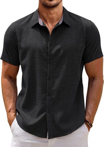 COOFANDY Mens Linen Shirt Casual Short Sleeve Button Down Shirts Summer Beach Vacation Tops in Saudi Arabia