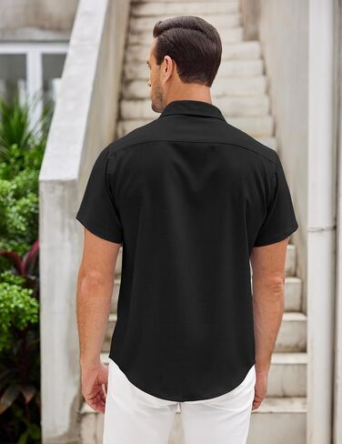 COOFANDY Mens Linen Shirt Casual Short Sleeve Button Down Shirts Summer Beach Vacation Tops in Saudi Arabia