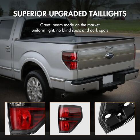 F150 Tail Lights Compatible for Ford F150 F-150 2009 2010 2011 2012 2013 2014 Tail Linght Assembly Pickup Truck Smoked Rear Brake Lamp Taillights Passenger and Driver Side Red Smoked Black in Saudi Arabia