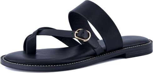 CUSHIONAIRE Laws Women’s Flat Sandal – Faux Leather Slip-On with Toe Loop, Adjustable Buckle & Cushioned Footbed in Saudi Arabia