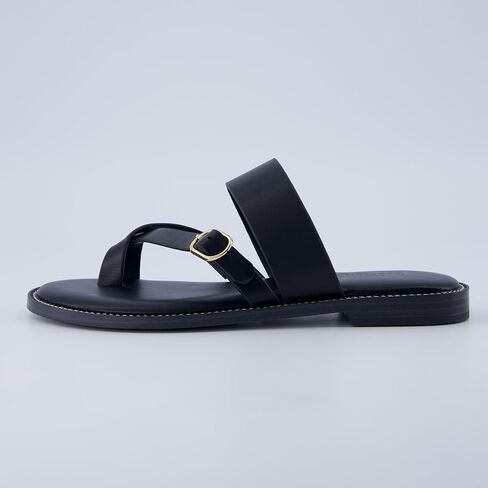 CUSHIONAIRE Laws Women’s Flat Sandal – Faux Leather Slip-On with Toe Loop, Adjustable Buckle & Cushioned Footbed in Saudi Arabia